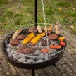 BBQ tűzrakó tál, állítható magasságú grillráccsal, három lábú állvánnyal