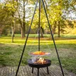 BBQ tűzrakó tál, állítható magasságú grillráccsal, három lábú állvánnyal